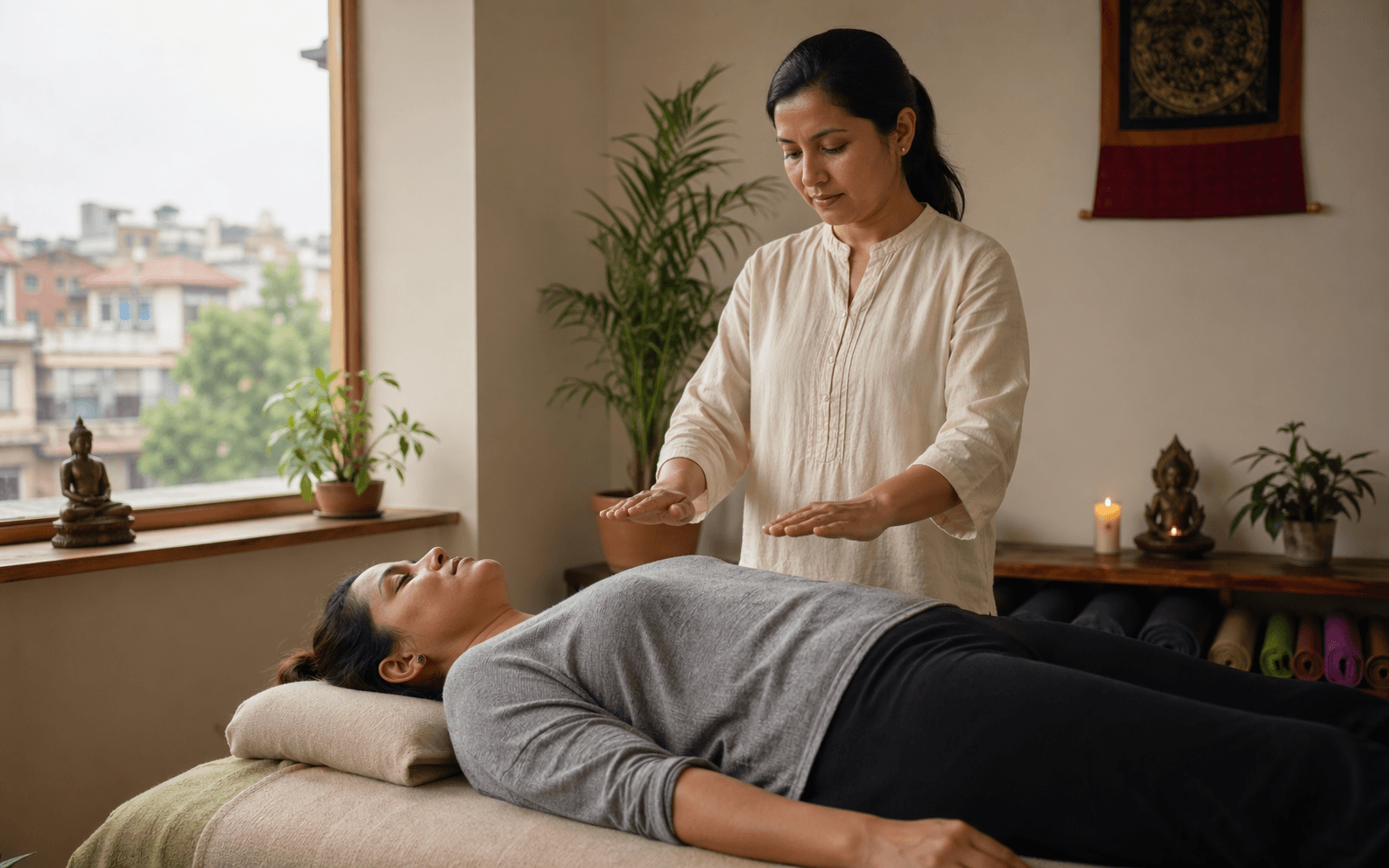 One-on-one Reiki healing session at Kaivalya Yoga Nepal